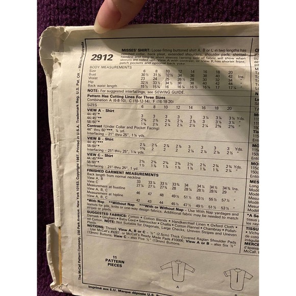 McCalls Sewing pattern 2912 button down top sz 10 12 14 - Picture 4 of 5